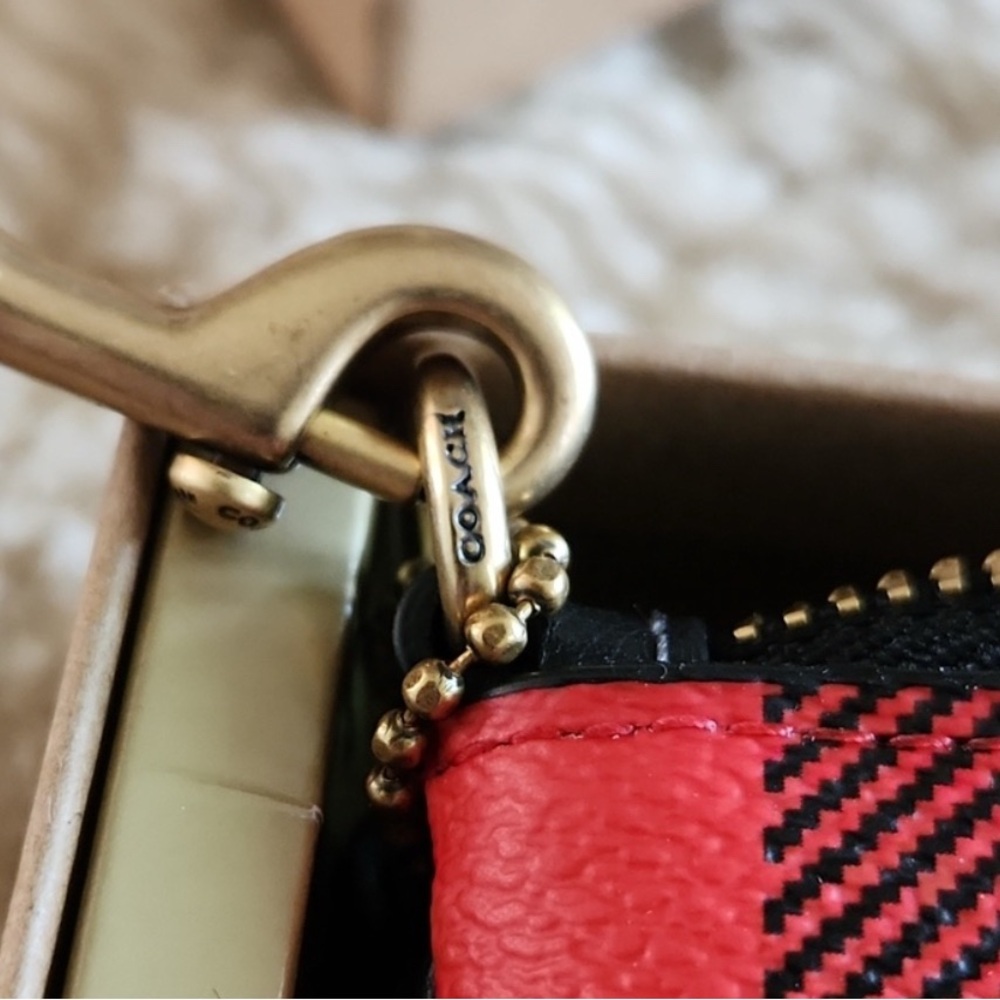 Coach Red Plaid Leather Wristlet Wallet - Picture 6 of 10